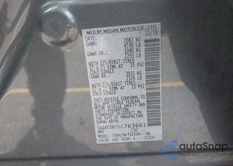 2020 Nissan Rogue S Fwd z USA, uszkodzony, nr VIN 5N1AT2MT7LC763661